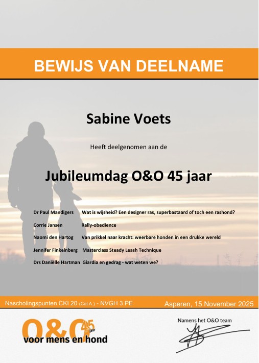 Certificaat jubileumdag OenO